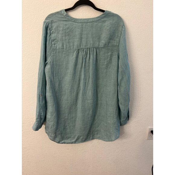 Sigrid Olsen mint linen button down blouse women size large - Picture 2 of 5